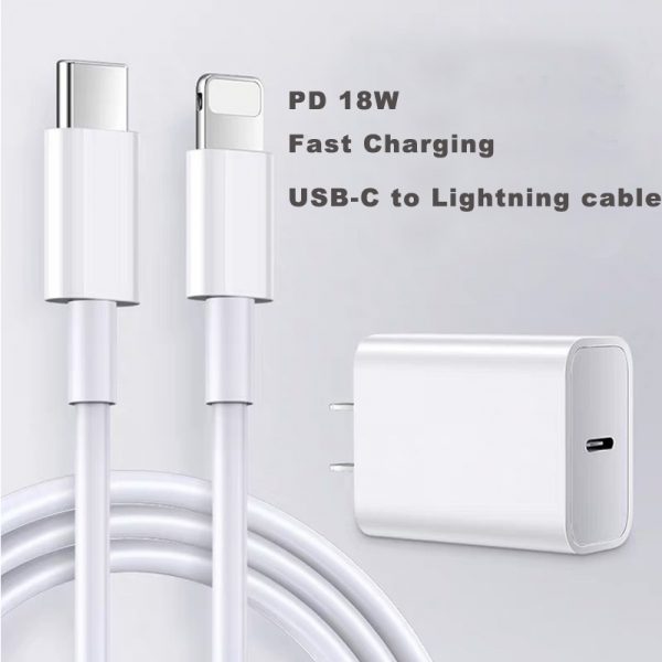 PD Wall Charger Kit PD 18W Charger Adapter and Cable USB C to 8pin Charger Cable - Imagen 2