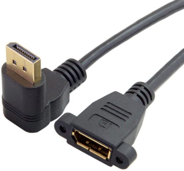 Angle DisplayPort Panel Mount Cable, DP 1.2 male to female Extension Cable - Image 2