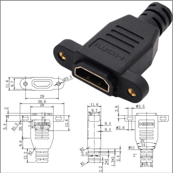 4K Angled HDMI 2.0 Panel Mount Cable, Male to Female Extension Cable - Image 4