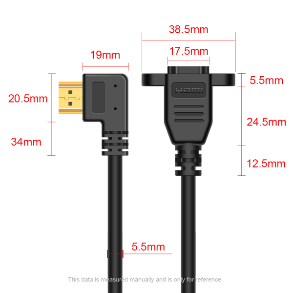 4K Angled HDMI 2.0 Panel Mount Cable, Male to Female Extension Cable - Image 5