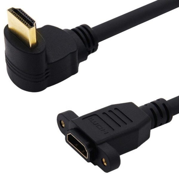 4K Angled HDMI 2.0 Panel Mount Cable, Male to Female Extension Cable - Image 2
