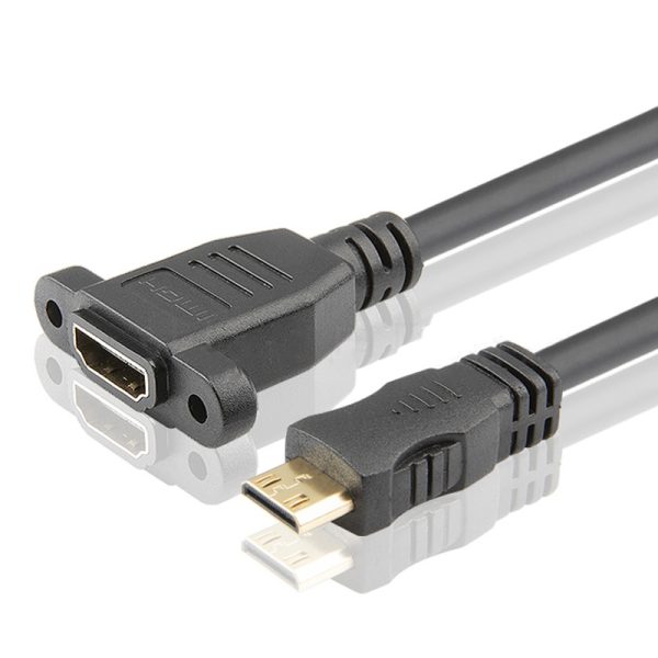 Mini HDMI to HDMI Panel Mount Cable, Male to Female Extension Cable