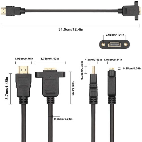 8K HDMI Panel Mount Extension cable, Male to Female, Three different connectors - Image 4