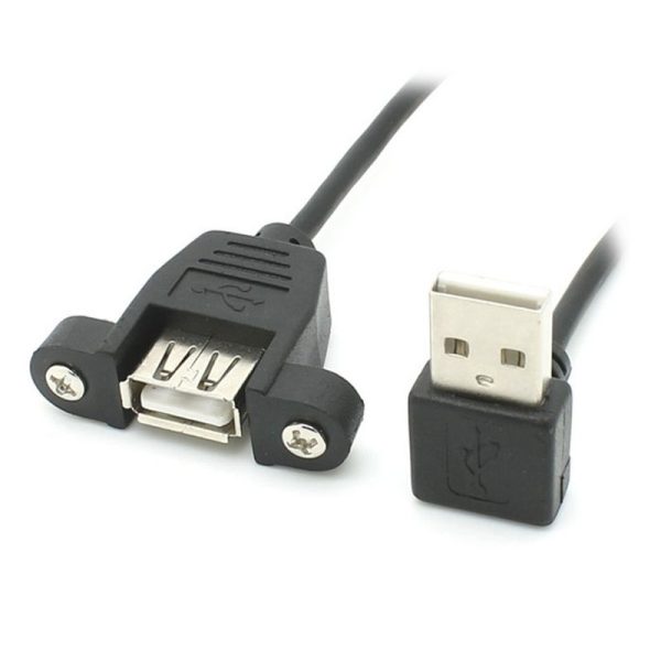 Panel Mount USB 2.0 Angle Extension Cable, Male to Female - Image 2