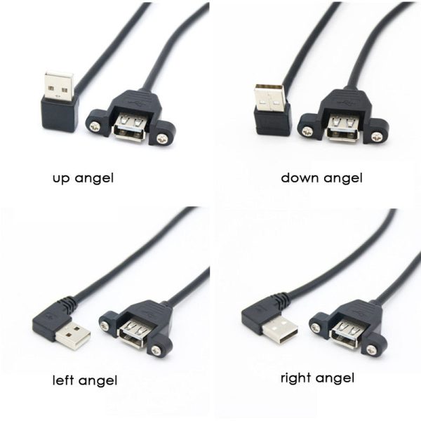 Panel Mount USB 2.0 Angle Extension Cable, Male to Female - Image 6