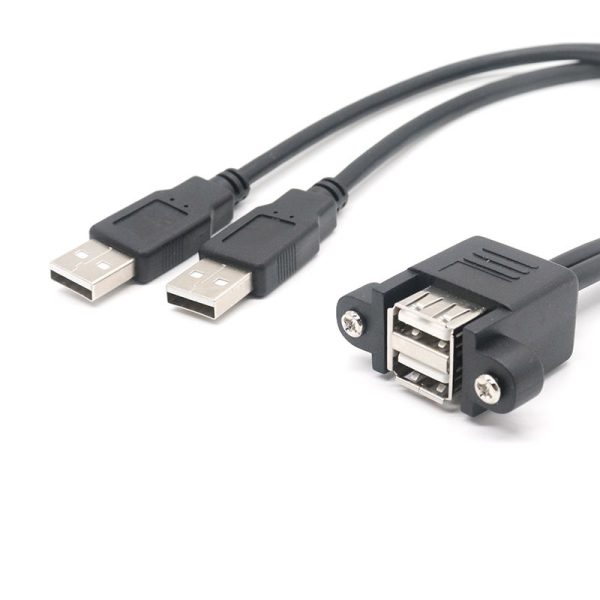Panel Mount Dual USB 2.0 A Extension Cable, Male to Female - Image 3