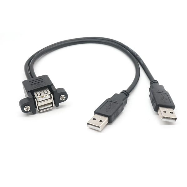 Panel Mount Dual USB 2.0 A Extension Cable, Male to Female - Image 2