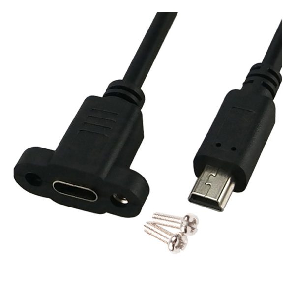 Mini USB 2.0 to USB-C Panel Mount Cable, M-F - Image 2