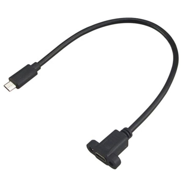 Micro USB 2.0 to USB-C Panel Mount Cable, Male to Female Extension Cable - Image 2
