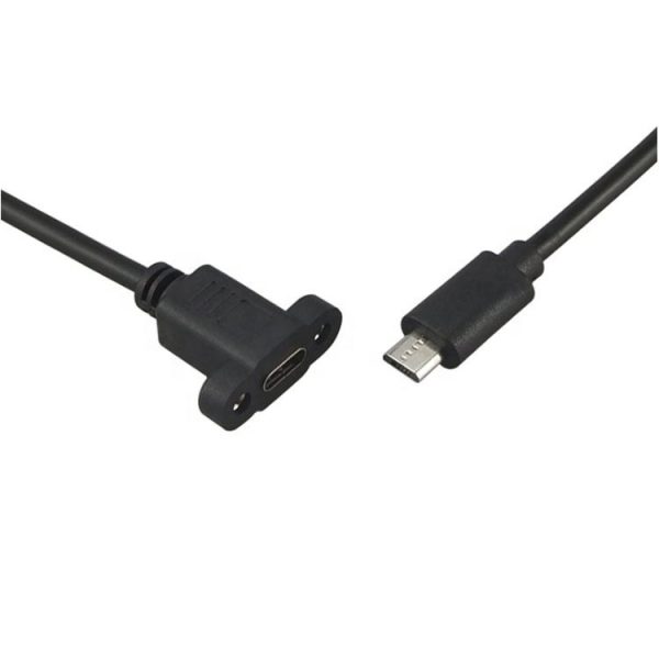 Micro USB 2.0 to USB-C Panel Mount Cable, Male to Female Extension Cable - Image 3
