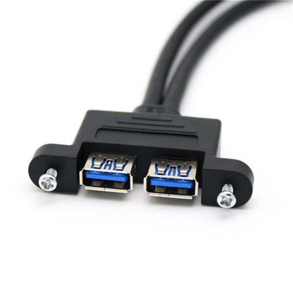 Dual USB 3.0 A Panel Mount Cable, Male to Female Extension Cable - Image 3