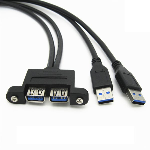 Dual USB 3.0 A Panel Mount Cable, Male to Female Extension Cable - Image 2