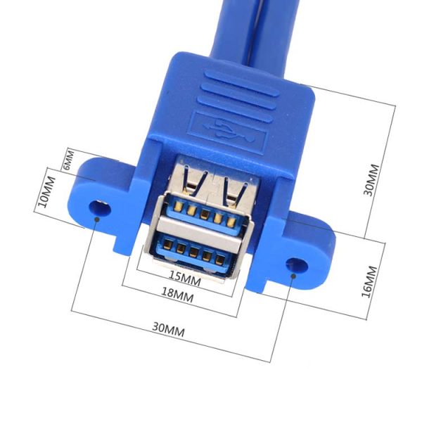 Dual USB 3.0 A Male to Dual Vertical USB 3.0 A Female Panel Mount Cable - Image 5