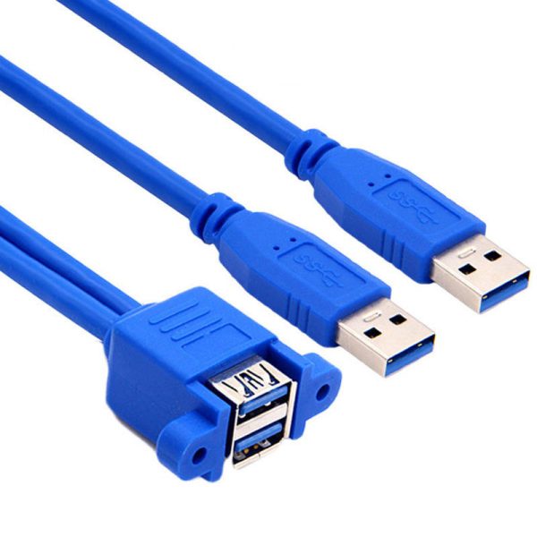 Dual USB 3.0 A Male to Dual Vertical USB 3.0 A Female Panel Mount Cable - Image 3