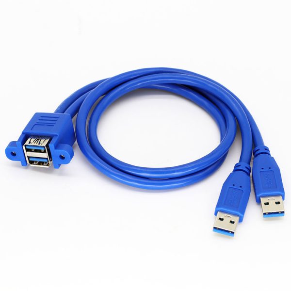 Dual USB 3.0 A Male to Dual Vertical USB 3.0 A Female Panel Mount Cable - Image 2