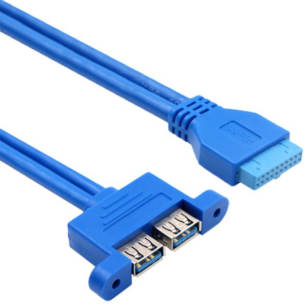 Panel Mount 20PIN MotherBoard Female to Dual Horizontal USB 3.0 A Female Cable - Image 2