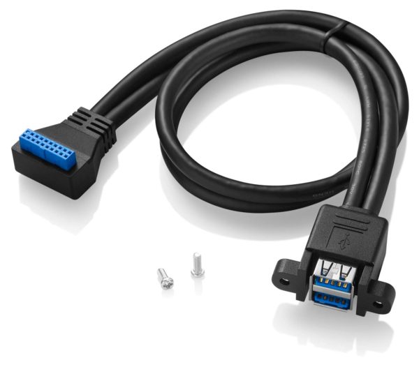 90° Angle 20PIN MotherBoard Female to Dual Vertical USB 3.0 A Female Panel Mount Cable - Image 3
