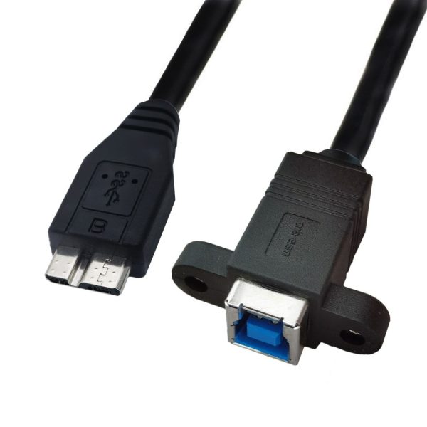 Cabo de montagem em painel Micro USB 3.0 para B, cabo de extensão macho para fêmea
