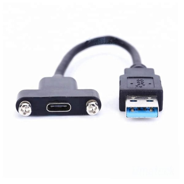 Panel Mount USB C to USB 3.0 A Female to Male Extension Cable - Image 2