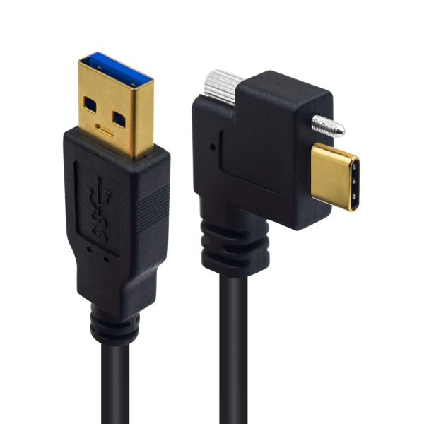 USB 3.0 A to Left Right Angle USB C Panel Mount Cable with screw, Male to Male - Imagen 2