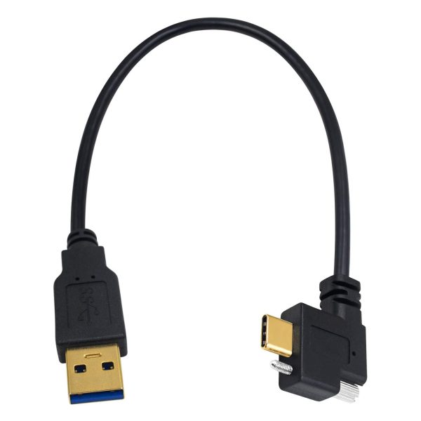 USB 3.0 A to Left Right Angle USB C Panel Mount Cable with screw, Male to Male - Imagen 3