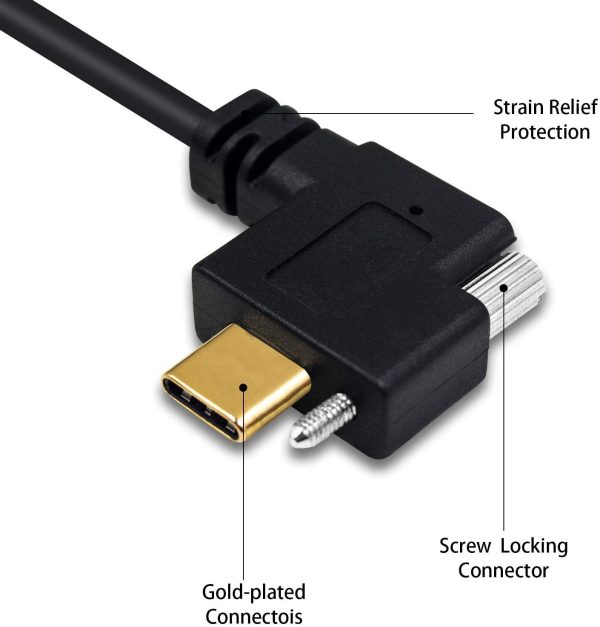 USB 3.0 A to Left Right Angle USB C Panel Mount Cable with screw, Male to Male - Imagen 4