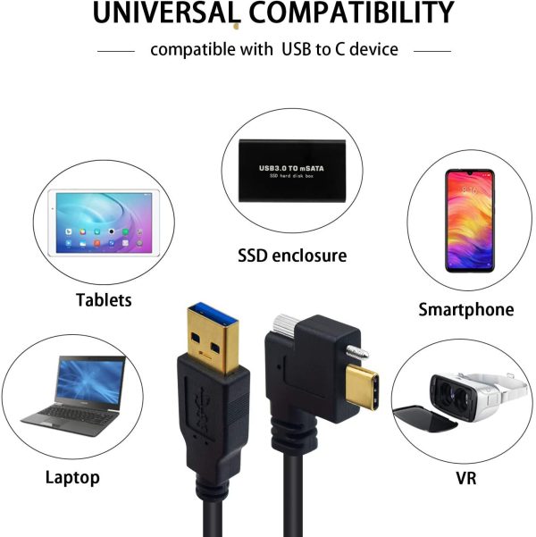 USB 3.0 A to Left Right Angle USB C Panel Mount Cable with screw, Male to Male - Imagen 5