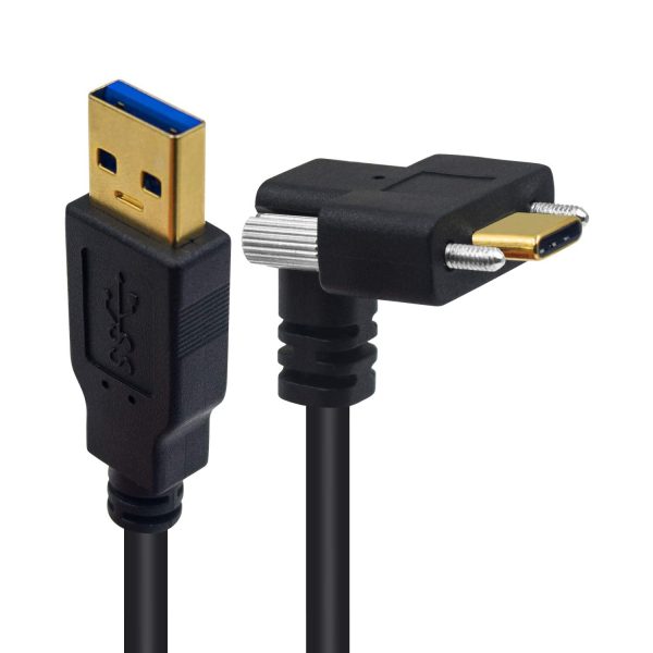 USB 3.0 A to UP Down Angle USB C Panel Mount Cable with screw, Male to Male - Image 2