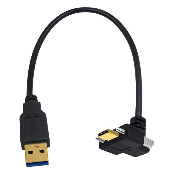 USB 3.0 A to UP Down Angle USB C Panel Mount Cable with screw, Male to Male - Image 3