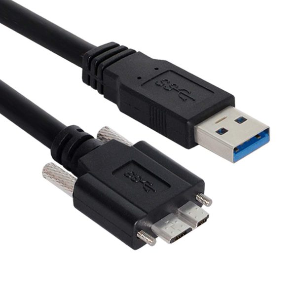 Panel Mount Micro USB 3.0 male to USB A male Cable with screw - Image 2