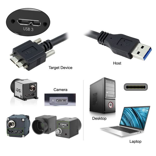 Panel Mount Micro USB 3.0 male to USB A male Cable with screw - Image 4
