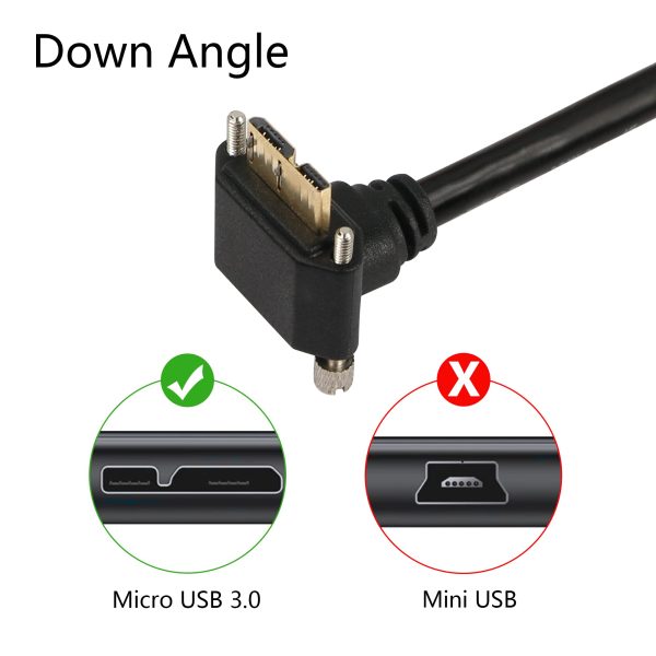 Panel Mount Up Down Angle Micro USB 3.0 Male to USB A Male Cable with screw - Image 3
