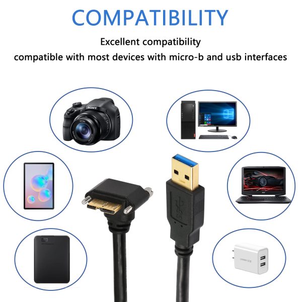 Panel Mount Up Down Angle Micro USB 3.0 Male to USB A Male Cable with screw - Image 5