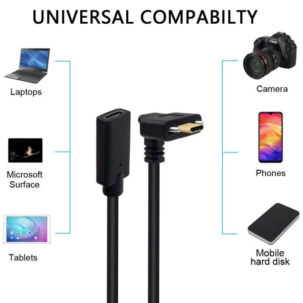 Panel Mount UP Angle USB 3.1 Type C Cable Male to Female Extension cable with screw - Image 5