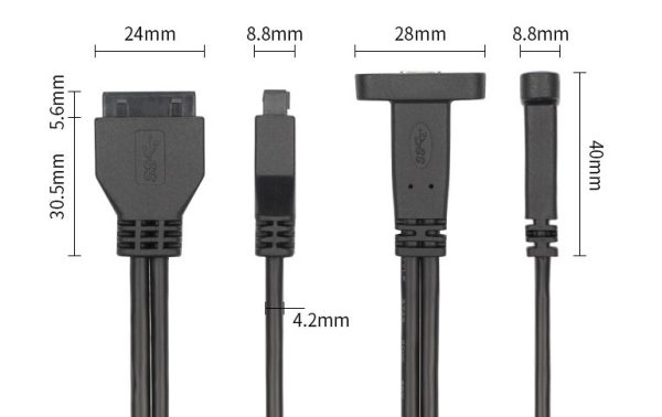 MotherBoard 20PIN to USB 3.1 Type C Panel Mount Cable, Female to Female - Image 4