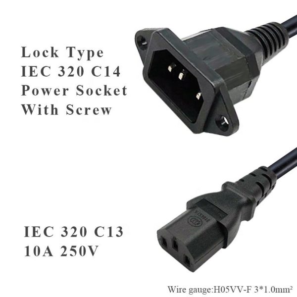 IEC C14 to C13 Power Panel Mount Cable, Male to Female - Image 2