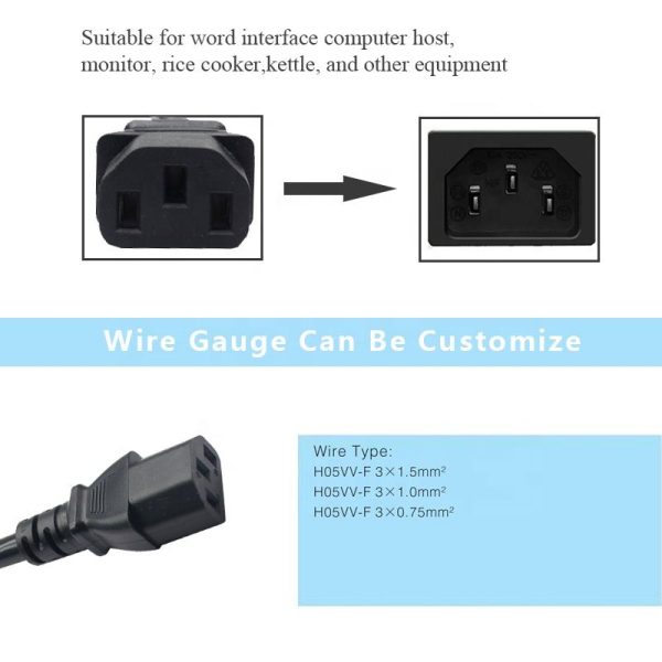 IEC C14 to C13 Power Panel Mount Cable, Male to Female - Image 6