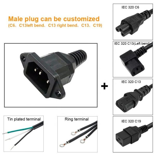 IEC C14 to C13 Power Panel Mount Cable, Male to Female - Image 5