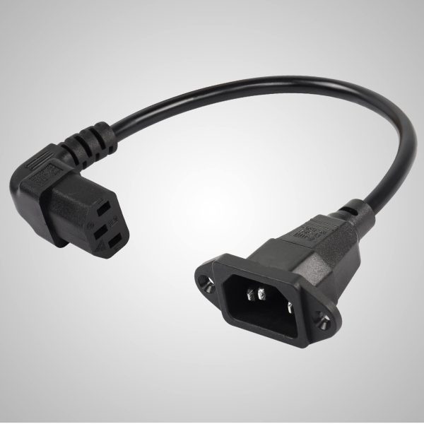 IEC C14 to 90° Angle C13 Power Panel Mount Cable, Male to Female - Image 2