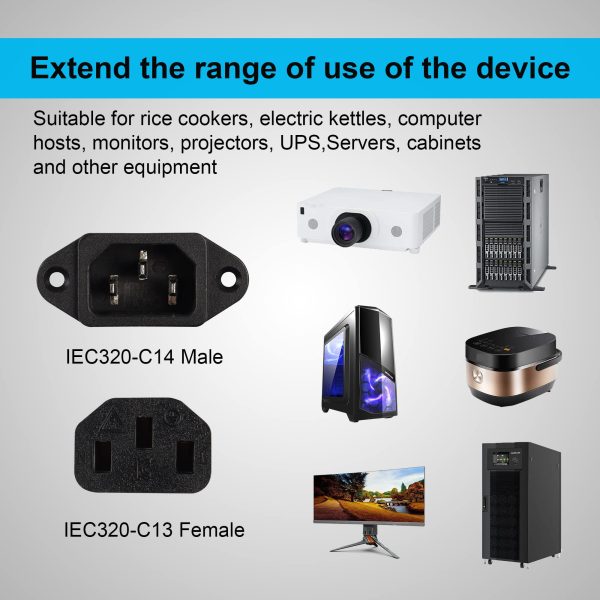 IEC C14 to 90° Angle C13 Power Panel Mount Cable, Male to Female - Image 6