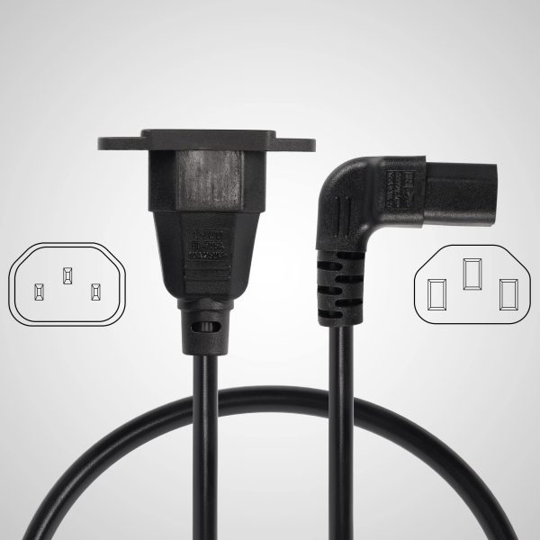 IEC C14 to 90° Angle C13 Power Panel Mount Cable, Male to Female - Image 3