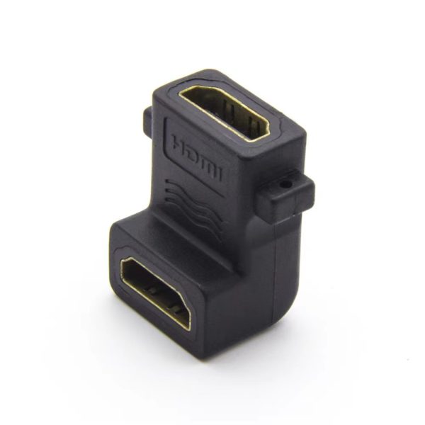 90° Angle 4K HDMI 2.0 Panel Mount Coupler Adapter with Screw Hole Female to Female