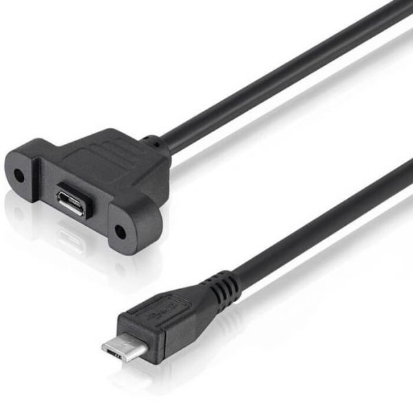 Micro USB 2.0 Panel Mount Cable, Male to Female Extension Cable