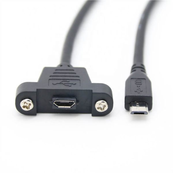 Micro USB 2.0 Panel Mount Cable, Male to Female Extension Cable - Image 2