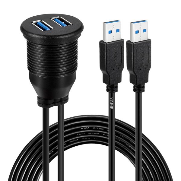 Dual Ports Flush USB Panel Mount Car USB 3.0 A Male to Female Waterproof Cable – Image 4