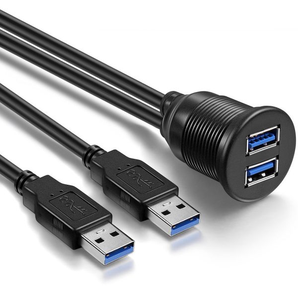 Dual Ports Flush USB Panel Mount Car USB 3.0 A Male to Female Waterproof Cable – Image 3