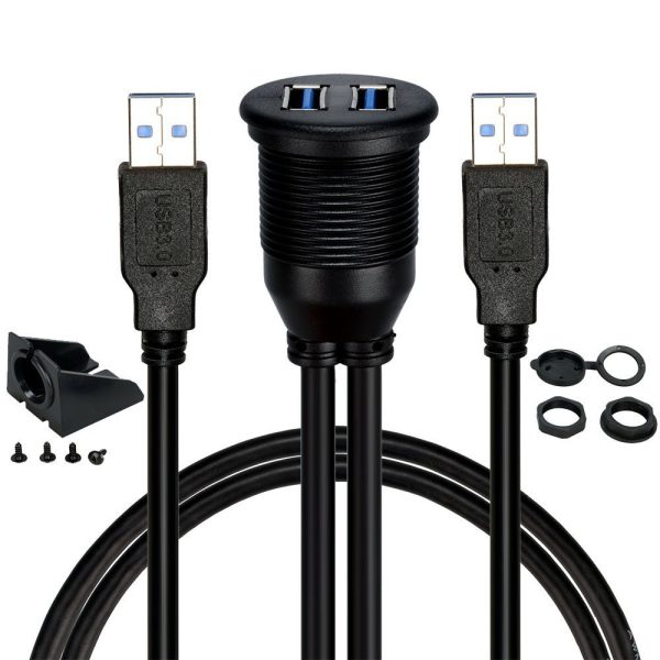 Dual Ports Flush USB Panel Mount Car USB 3.0 A Male to Female Waterproof Cable – Image 2