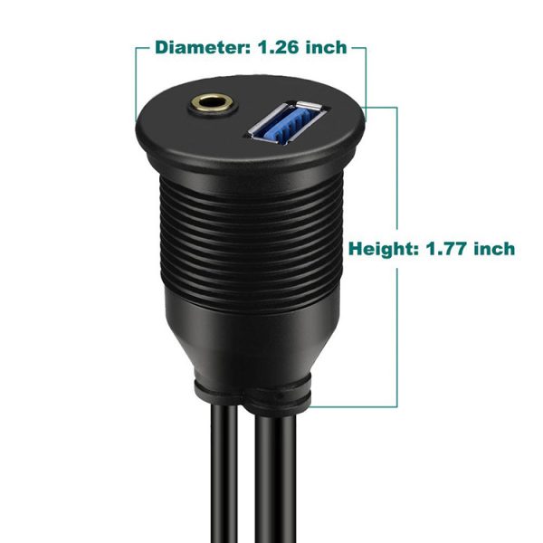 Panel Mount USB Port USB 3.0 A and 2RCA to 3.5mm Male to Female flush Car Waterproof Cable – Image 4