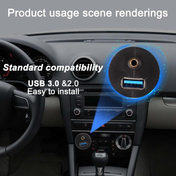 Flush USB A Panel Mount USB 3.0 A and 3RCA to 3.5mm Male to Female Car Waterproof Cable – Image 5