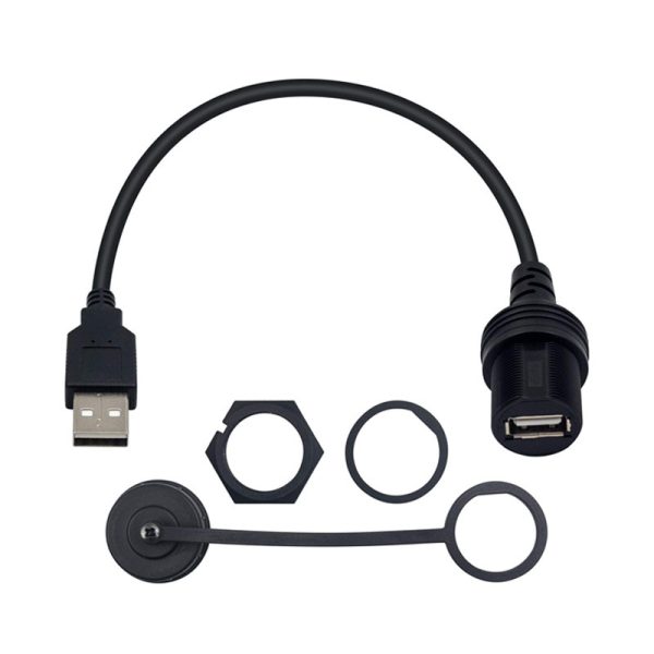 Single Port USB 2.0 Panel Mount Extension Medium Round USB A Flush Mount Cable – Image 3